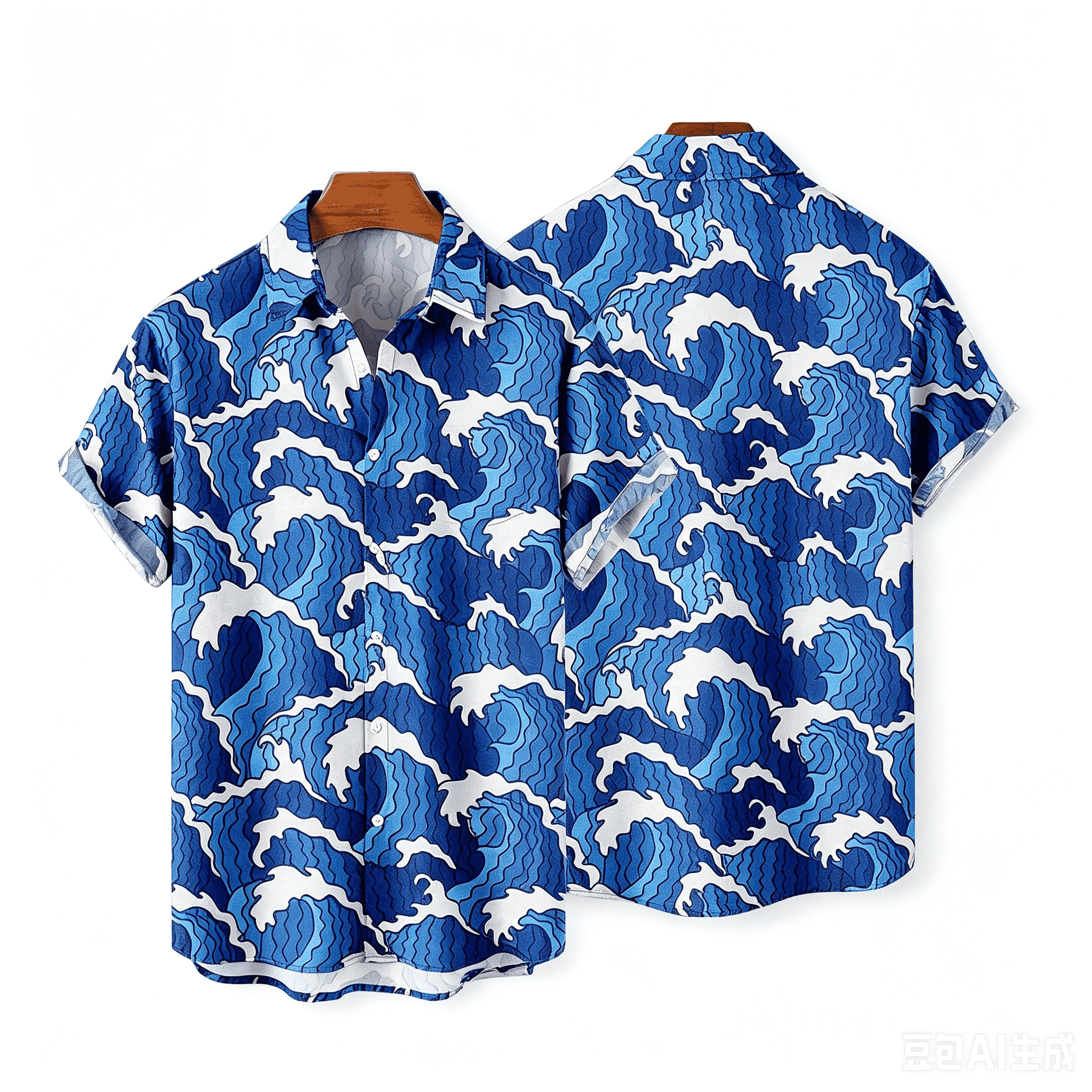 Retro Japanese Style Full Print Wave Collar Cardigan New Chinese Style Refreshing Men's Loose Hawaiian Top