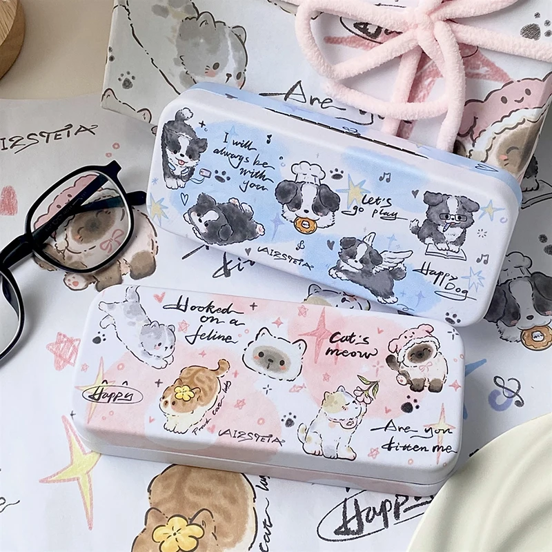 Cute Cartoon Cat Dog Glasses Box Portable Sunglasses Storage Case PU Eyeglasses Holder Glasses Organizer Box Accessories Gift