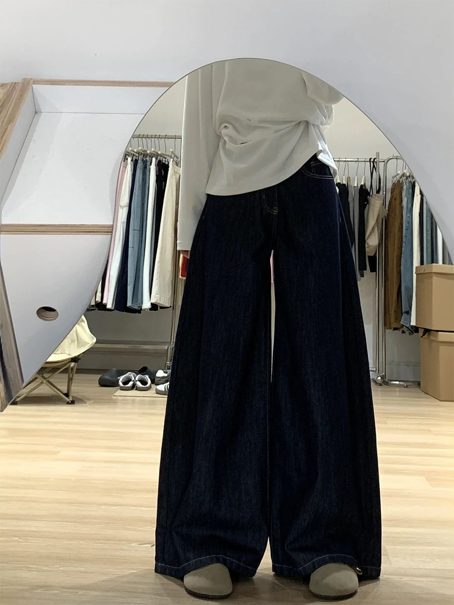 

Джинсы с высокой талией и широкими штанинами, женские прямые джинсовые брюки свободного кроя, весенне-осенние, больших размеров, для фигуры типа «груша», утягивающие брюки