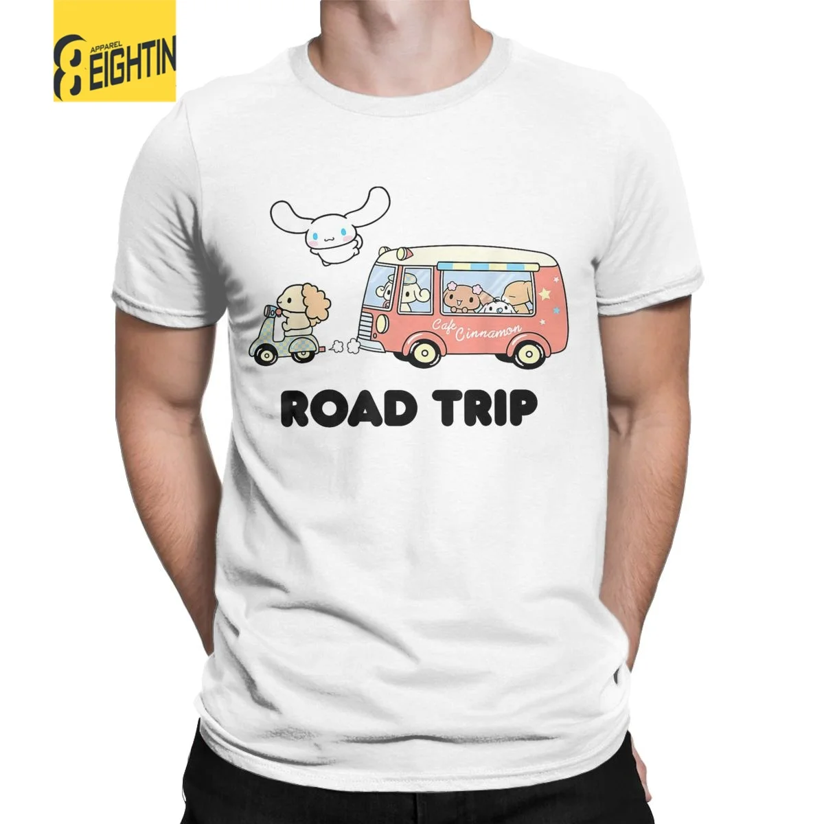 Men Cinnamoroll Road Trip T Shirts Cute 100% Cotton Tops Vintage Short Sleeve Round Neck Tees Gift Idea T-Shirt