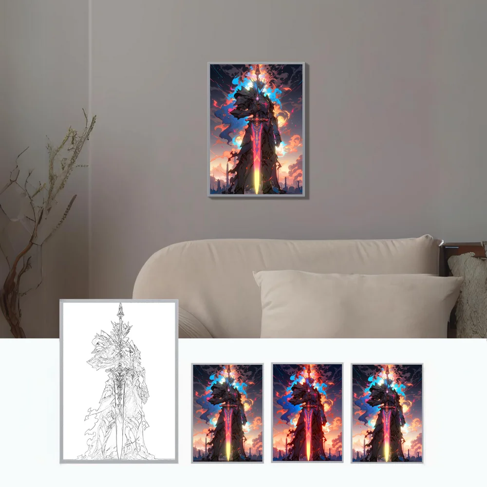 LED amazing anime knight light painting, HD picture USB dimming ultra-narrow frame,  Unique game room decoration night lamp gift