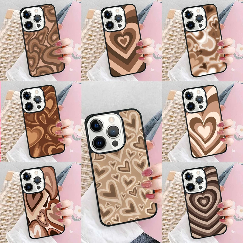 Latte Love Brown Heart Aesthetic Phone Case Cover for iPhone 16 Promax 15 Pro 13 14 Plus 11 12 Mini XR XS MAX Coque