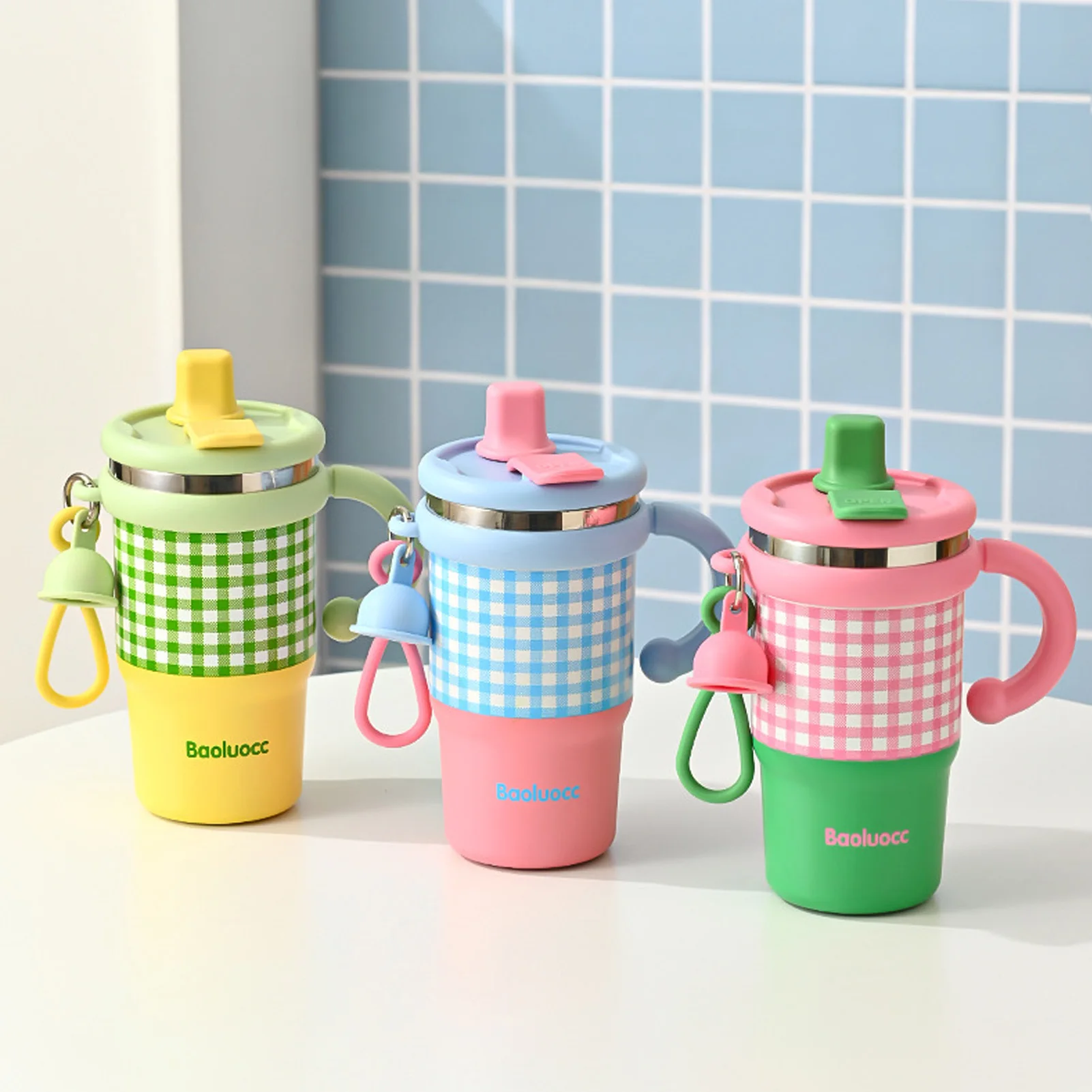 

600ml Cute Thermos Cup Stainless Steel Inner Liner Insulated Cup With Handle For Student Worker Labourer Use Portable Cup