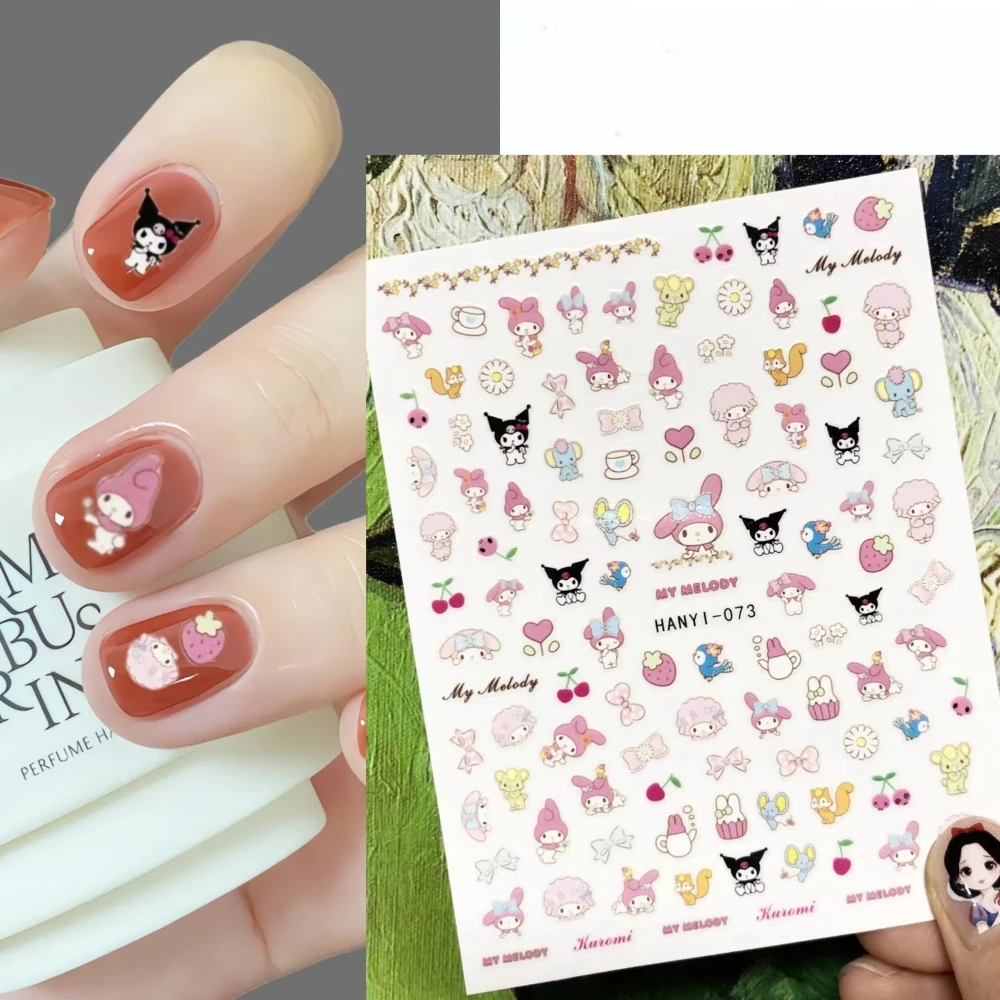 1 sheet Melody Pom Pom Purin Sanrio New Cartoon  Nail Art Stickers Nail Decals for Manicure fashion Design DIY Happy Accessories