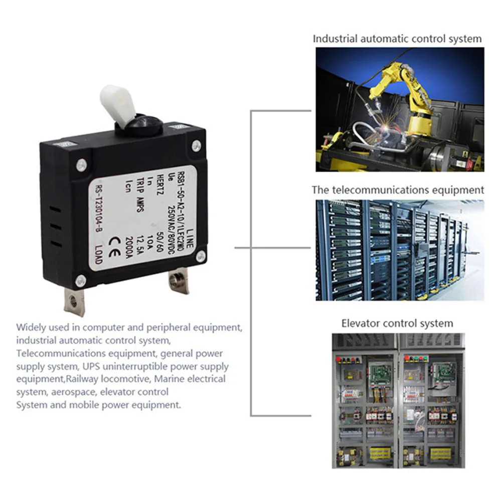 1pc Hydraulic Electromagnetic Circuit Breaker Overload Protector 10A For UPS Power Systems Accessories