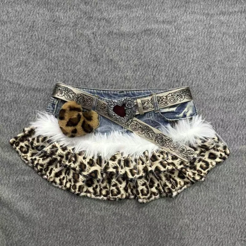 Hot Girl Goth Retro Slim Darkly Skirts Female Aesthetic Sexy A-line Outfits Vintage Y2k Patchwork Cowboy Short Mini Skirt Women