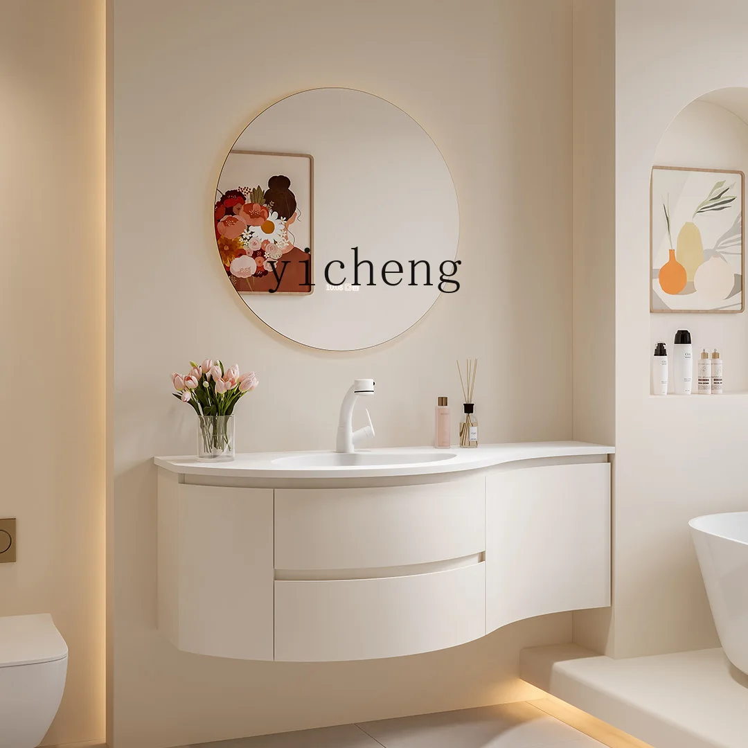 TQH Modern Simple Wind Integrated Mango Basin Hanging Rubber Wood Paint Smart Bathroom Cabinet