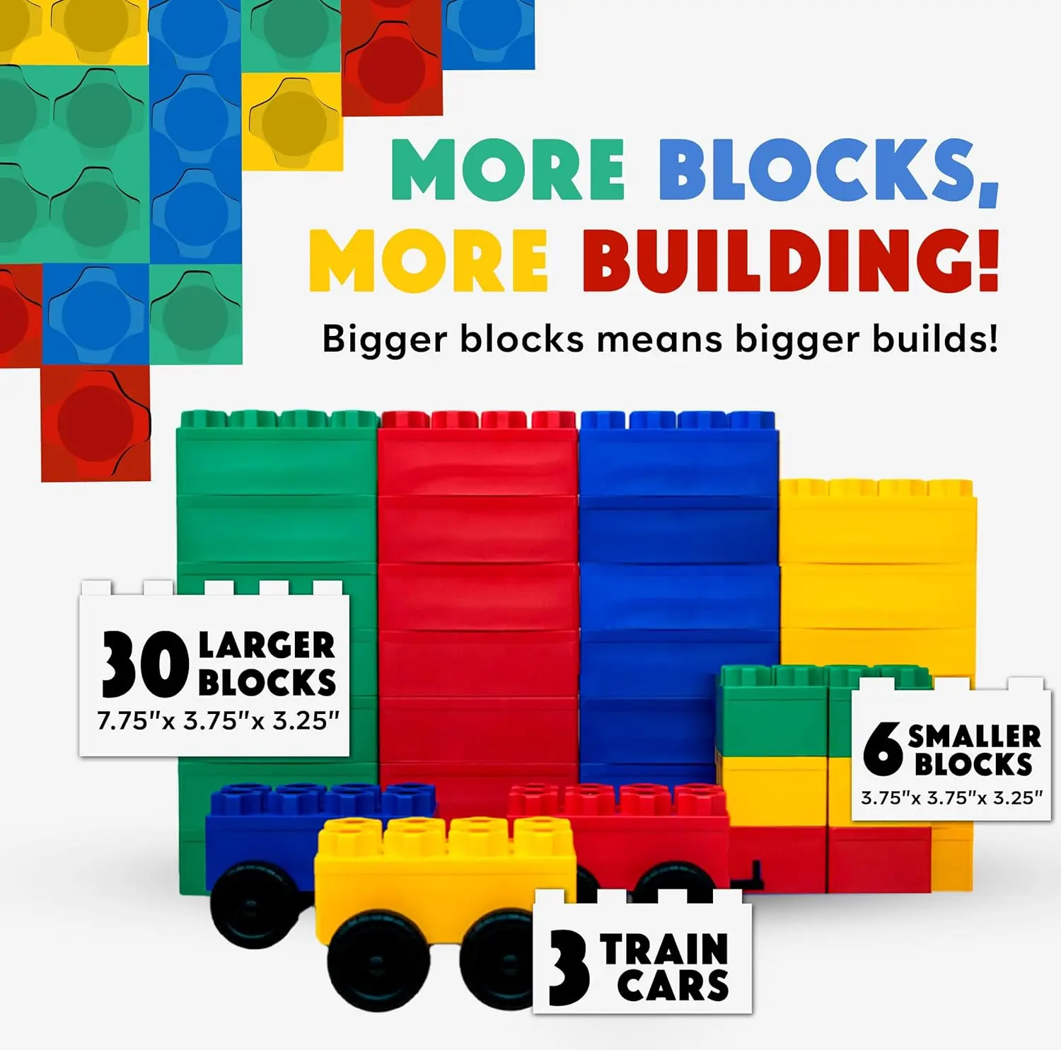Gros blocs pour enfants âgés de 4 à 8 ans – Blocs intérieurs et extérieurs pour jeux d'enfants – Grand blocs de construction (36 pièces avec 3 voitures), ensemble de train
