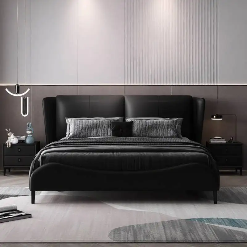 

Black Unique Double Bed Minimalist Decoration Household Pliable Double Bed Wooden Accessories Cama Twin Furniture For Home