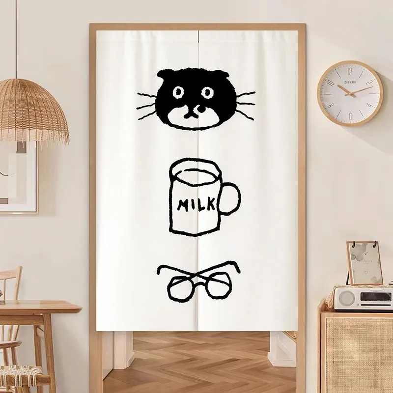 VIKAMA Vintage Cat Door Curtain Bedroom & Bathroom No-Drill Privacy Screen Living Room & Kitchen Half-Length Curtain Home Decor