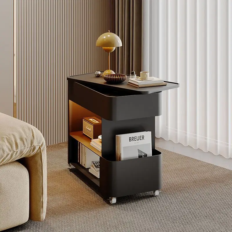 A nova sala de estar é leve e luxuosa, carrinho de mesa móvel, sofá pequeno para apartamento, várias mesas de cabeceira