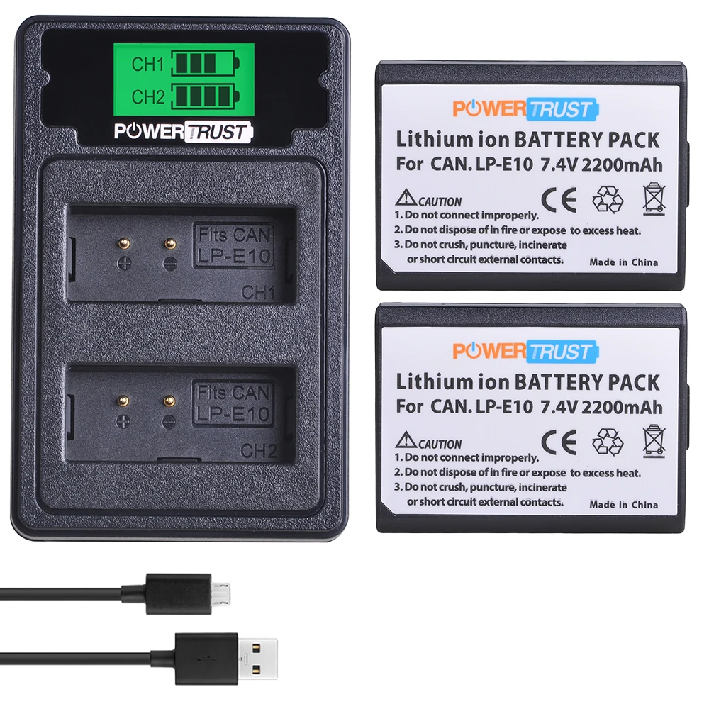 LP-E10 LP E10 LPE10 Battery and Charger for Canon EOS 1100D 1200D 1300D Kiss X50 X70 X80 Rebel T3 Batteries with Type C Port