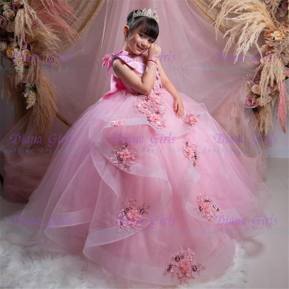 Gorgeous Quality Floral Beading Embroidery Little Princess Flower Girl Dress for Wedding Receptions Holiday Celebrations Gowns