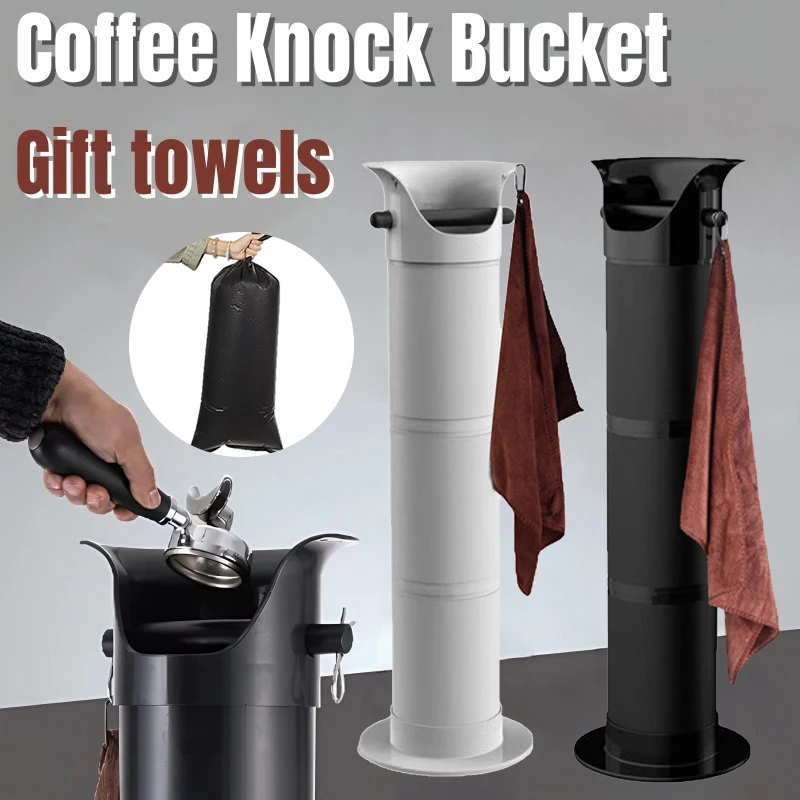 Large Capacity Coffee Knock Bucket with Towels Espresso Coffee Grounds Container Standing Tall Floor Collector Trash Can