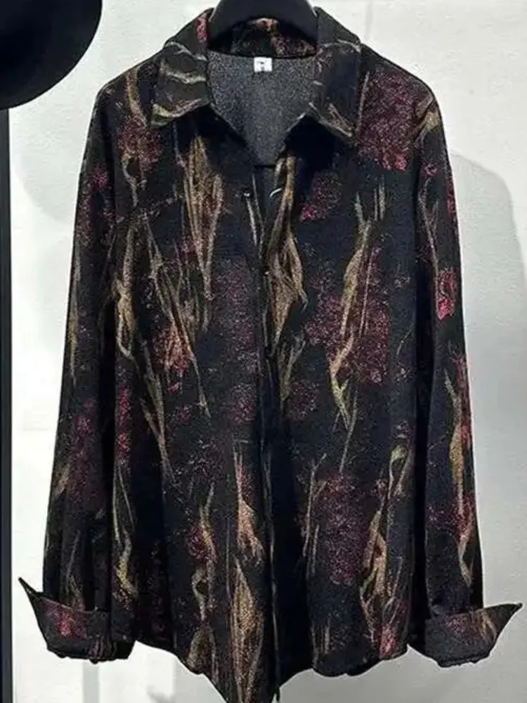 Street Fashion Irregular Long Sleeved Shirt Darkwear Niche 2025 Turn-down Collar Tie-dyed Long Sleeve Male Tops XDE4