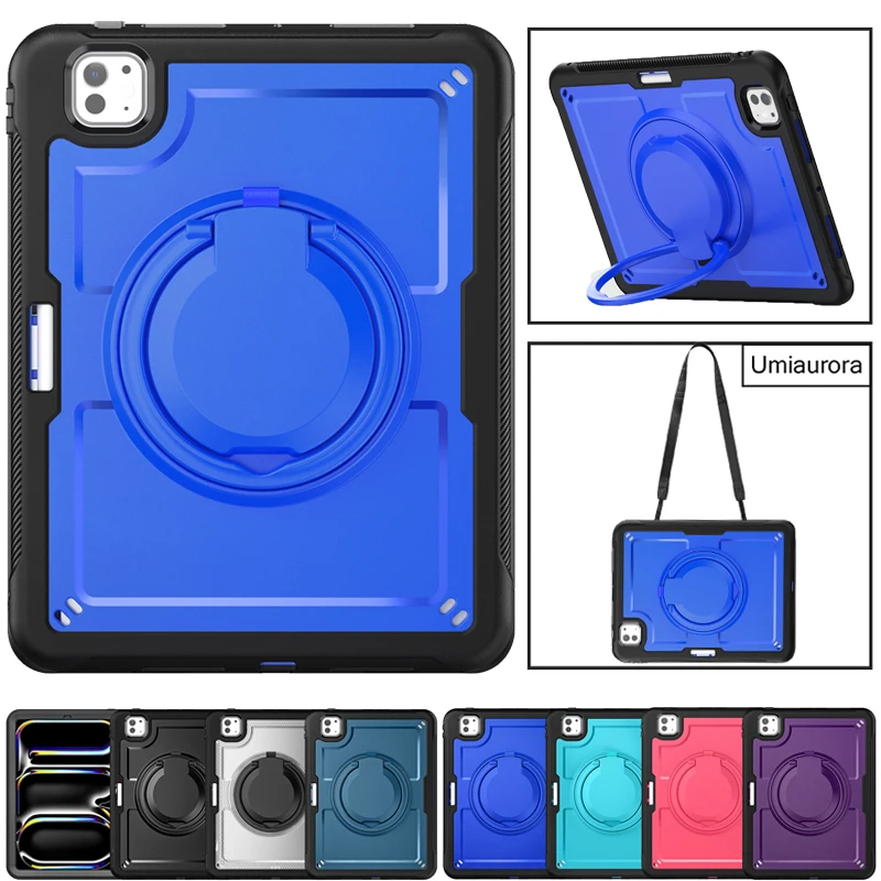 

For IPad Mini 7 8.3" A17 Pro 11 12.9 Air 10.9 13 inch M2 M3 M4 M5 Shockproof Tablet Case Cover Pull Ring Stand Strap Armor Funda