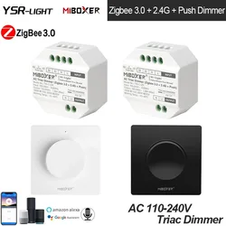 110-240V AC ZigBee 3.0+2.4G RF Remote Single Color Triac Dimmer Push Switch Dim Remote/ App/ Voice Control for Alexa/Google Home