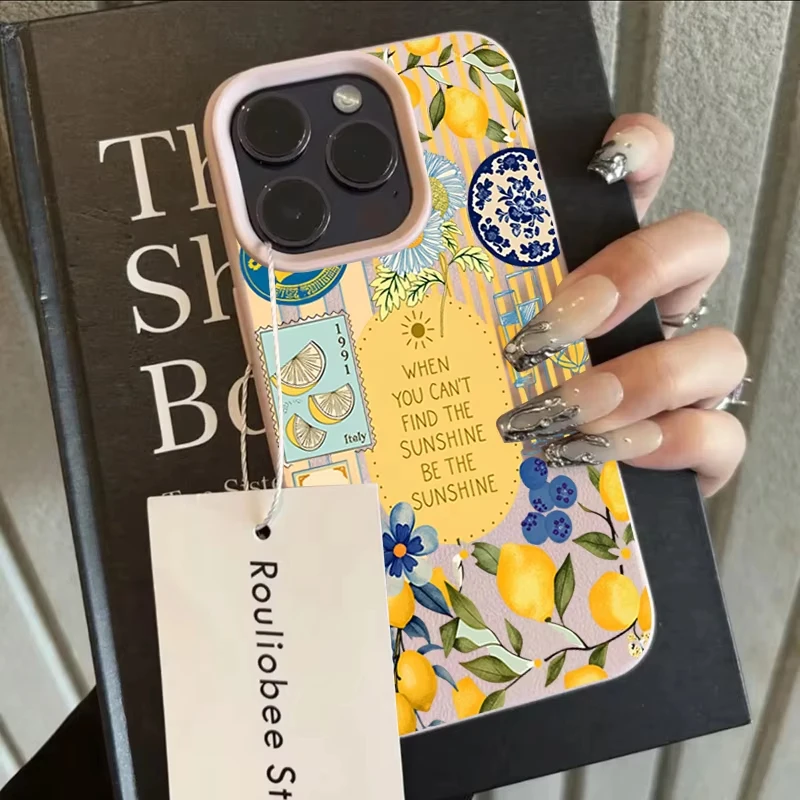 Summer lemons cocktails Lichee leather pattern Phone Case For Vivo V60 V50 V40 V30 V30E V29 V27 Pro Lite 4G 5G Shockproof Cover