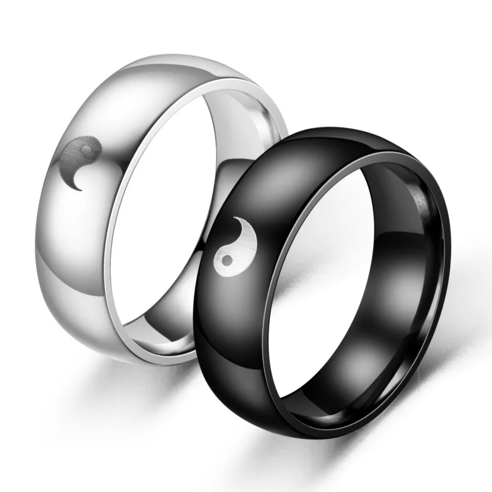 

NUOBING Fashion Chinese Style Black White Color Yin Yang Tai Chi Men Women Statement Couple Stainless Steel Ring Charm Jewelry