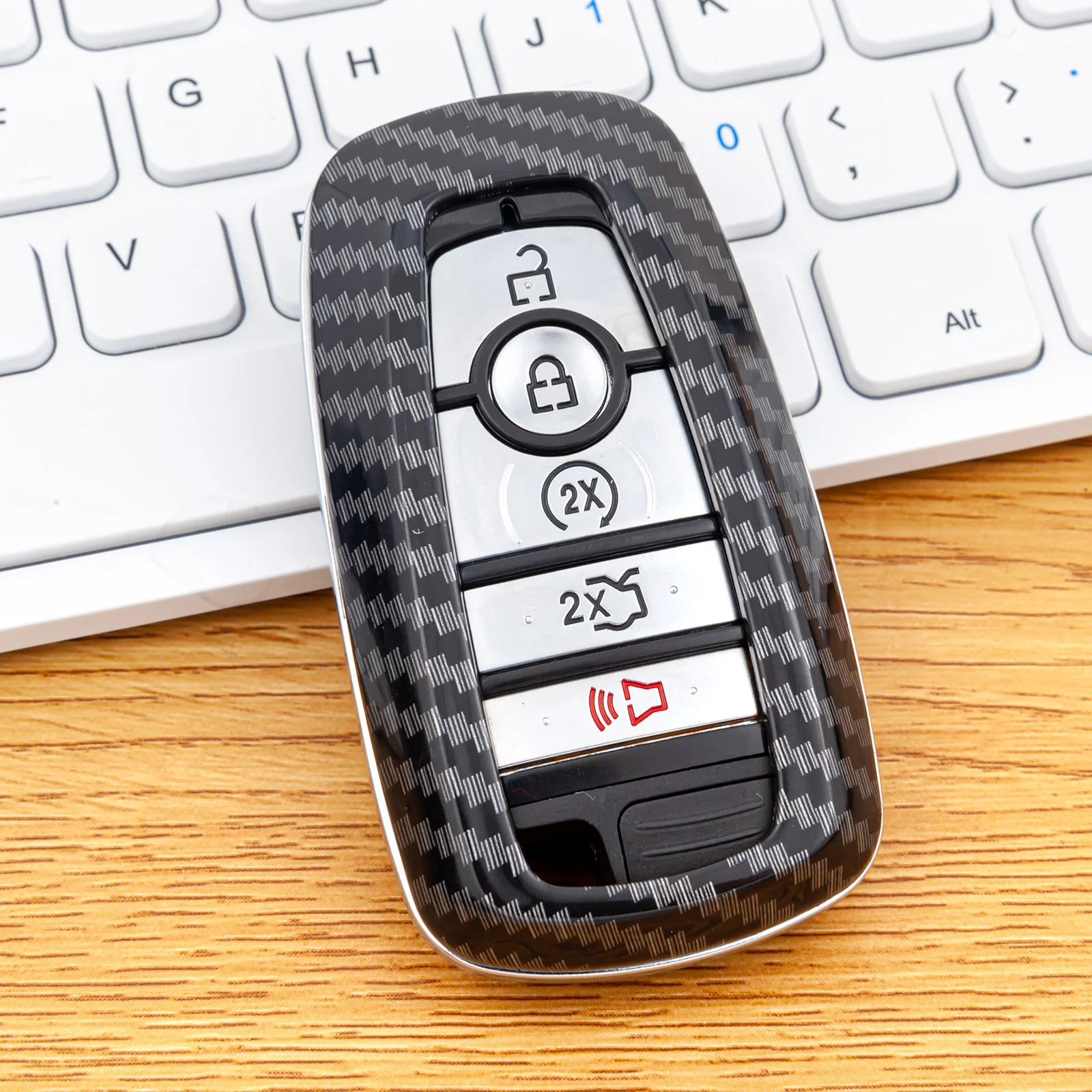 

Чехол для автомобильного смарт-ключа из АБС-пластика из углеродного волокна для Ford Edge Explorer Bronco Sport Everest Mondeo Mustang Kuga F250 2017-2025 гг.