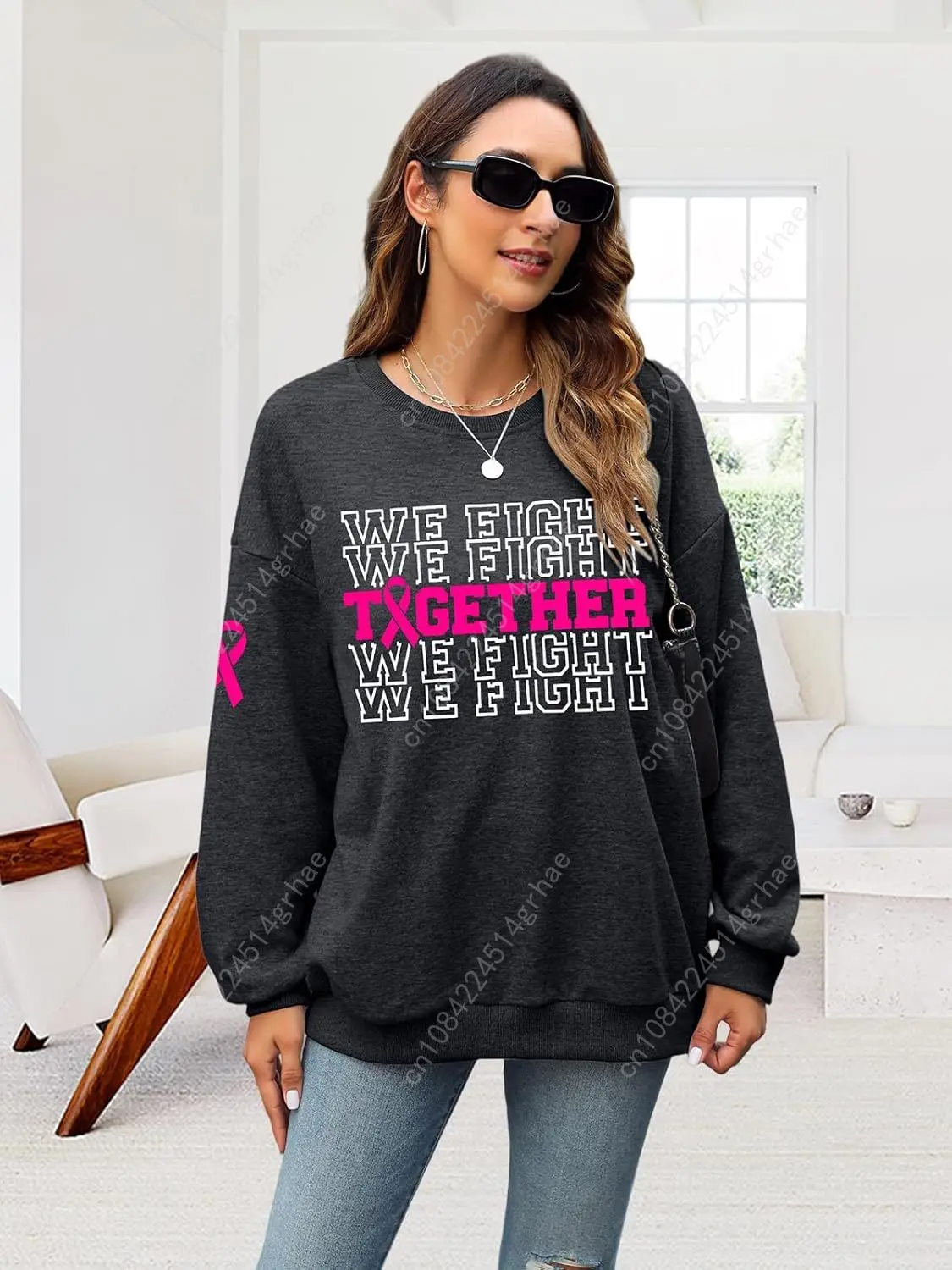 เสื้อสเวตเชิ้ตเพื่อการตระหนักรู้เรื่องมะเร็งเต้านม เสื้อสเวตเชิ้ตสีชมพูสำหรับผู้หญิง เราต่อสู้ไปด้วยกัน เสื้อยืดพูลโอเวอร์สำหรับผู้เอาชีวิตรอดจากมะเร็งเต้านม