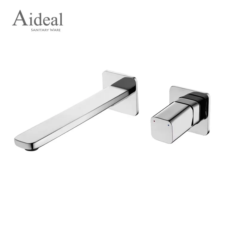 Stylish and Simple Design Brushed Gold Bathroom Inner Wall Installation Basin Faucet Hidden Hot and Cold Basin Faucet