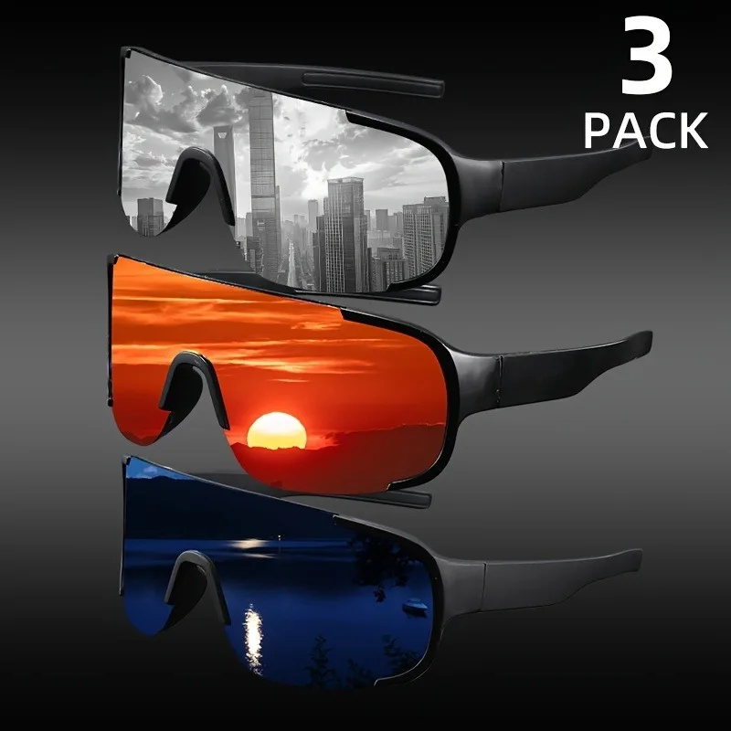 3 Stück modische UV400-Sonnenschutz für Herren und Damen mit großem Rahmen und UV-beständiger Outdoor-Sportbrille