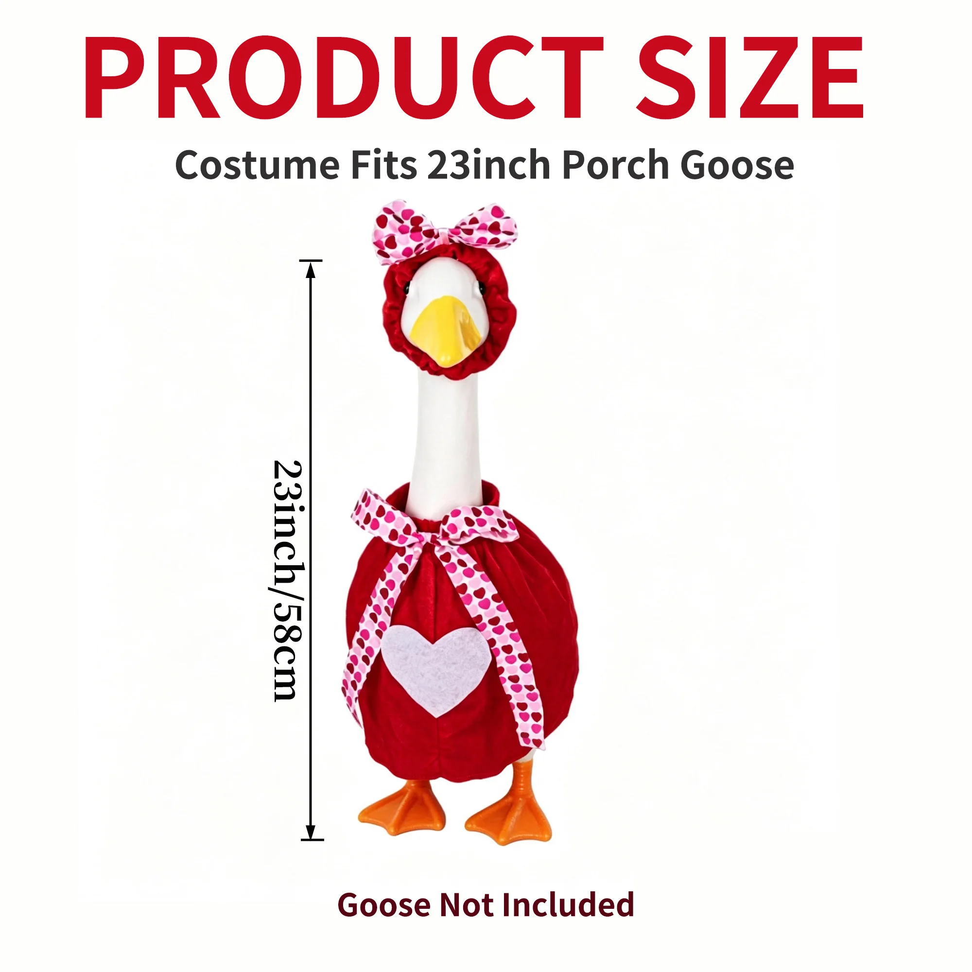 1 Set Valentine's Day Heart-decorated Red Outfits, Red Headpiece and Red Dress, for 23 Inch Goose(Goose Not Included), Outdoor