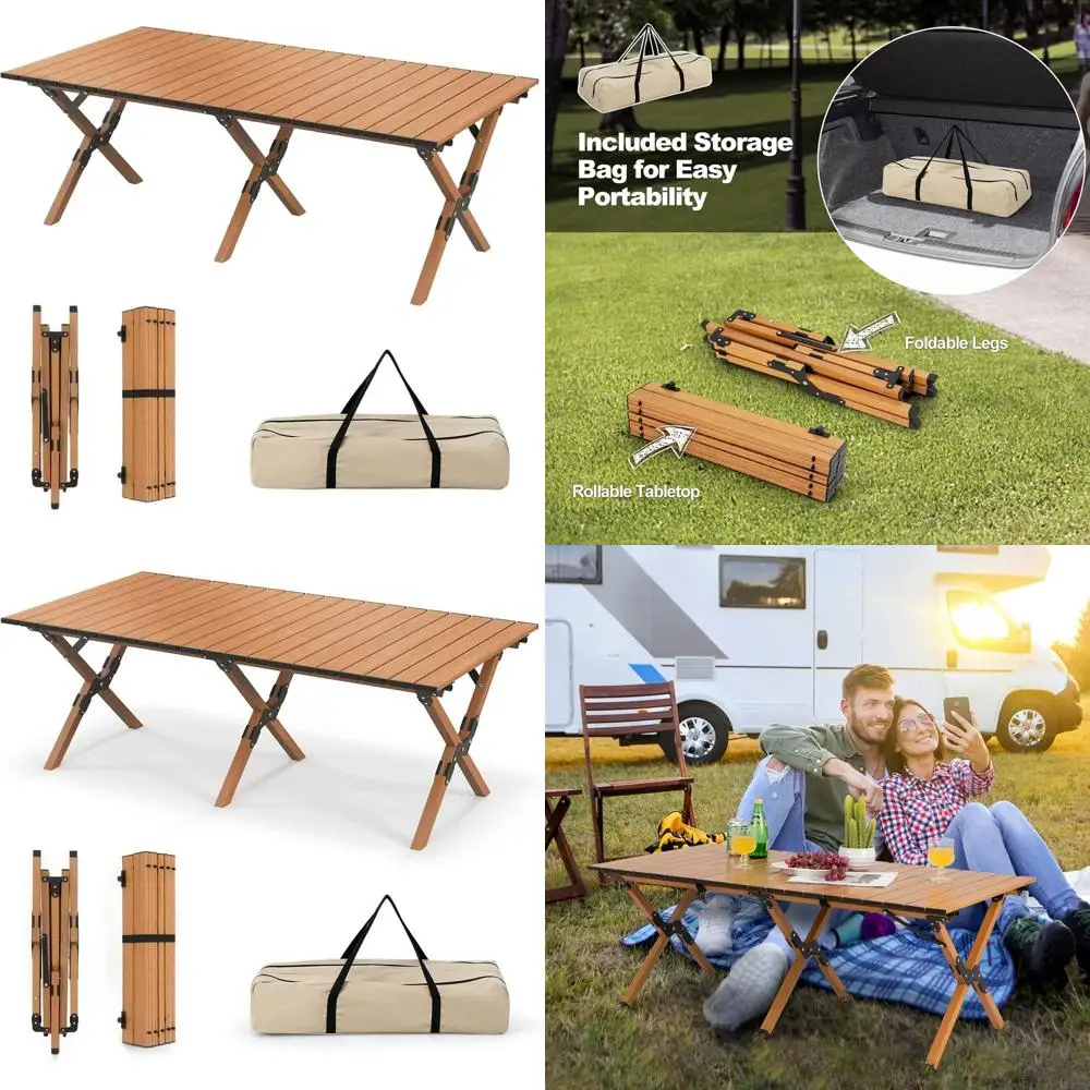 

Compact Folding Outdoor Table with Carry Bag, Aluminum Picnic Table for Beach, Camping, Hiking, and BBQ, Easy Setup, Natural Lar