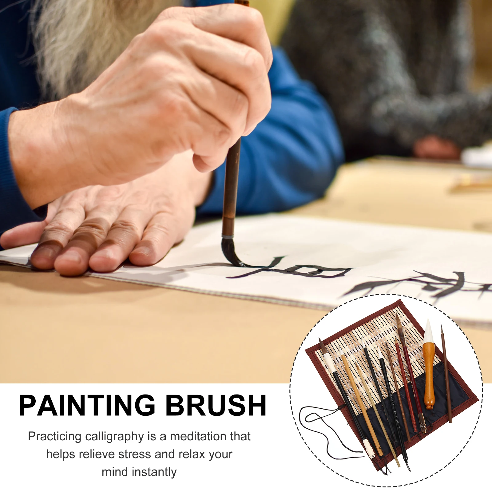 

Four Treasures Set of Brush Study Calligraphy Pen Artist Paint Brushes Novice Painting Wood Brushwork Craft