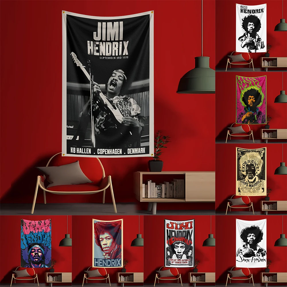 Customize 90X150CM Guitarist-JimiS-Hendrixs-Tapestry Flag Hippie Polyester Decorative Wall Art For Music Lovers Room Decor Aesth
