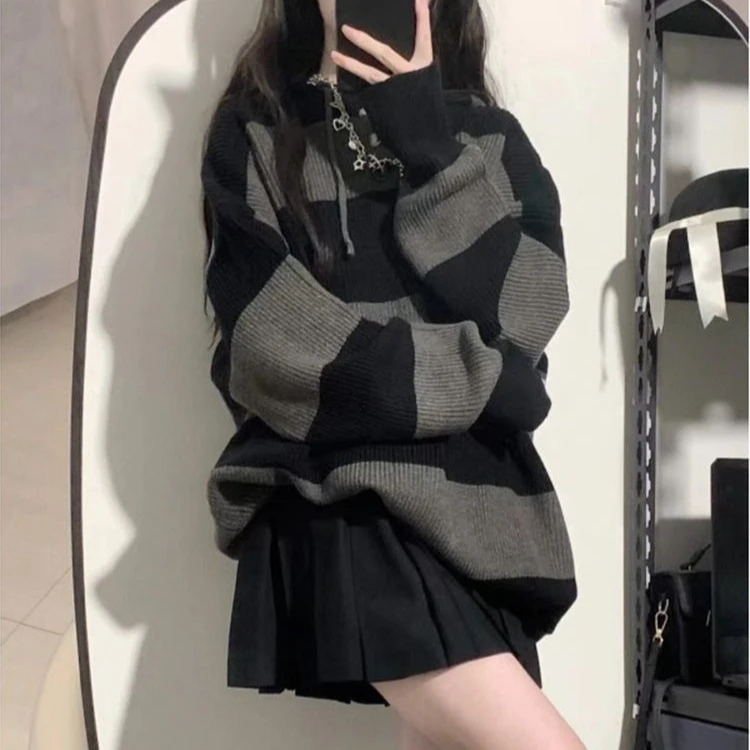 2000s Subculture Striped Loose Casual Korean Fashion Hooded Sweaters Y2k American Vintage High-End Sweaters Harajuku Pullovers 4 2000s Subculture Striped Loose Casual Korean Fashion Hooded Sweaters Y2k American Vintage High-End Sweaters Harajuku Pullovers 4