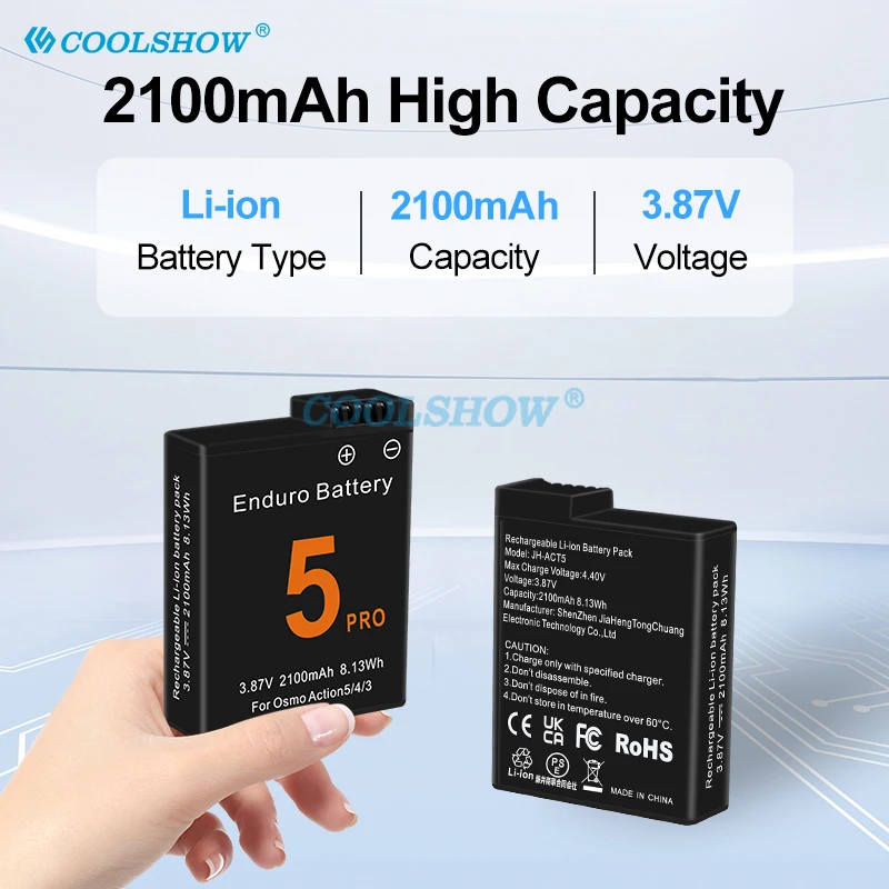 2100mah Battery For Osmo Action 5 Pro Battery Charger Sports Camera Accessories For DJI OSMO Action 3 / 4 / 5Pro Batteries Box