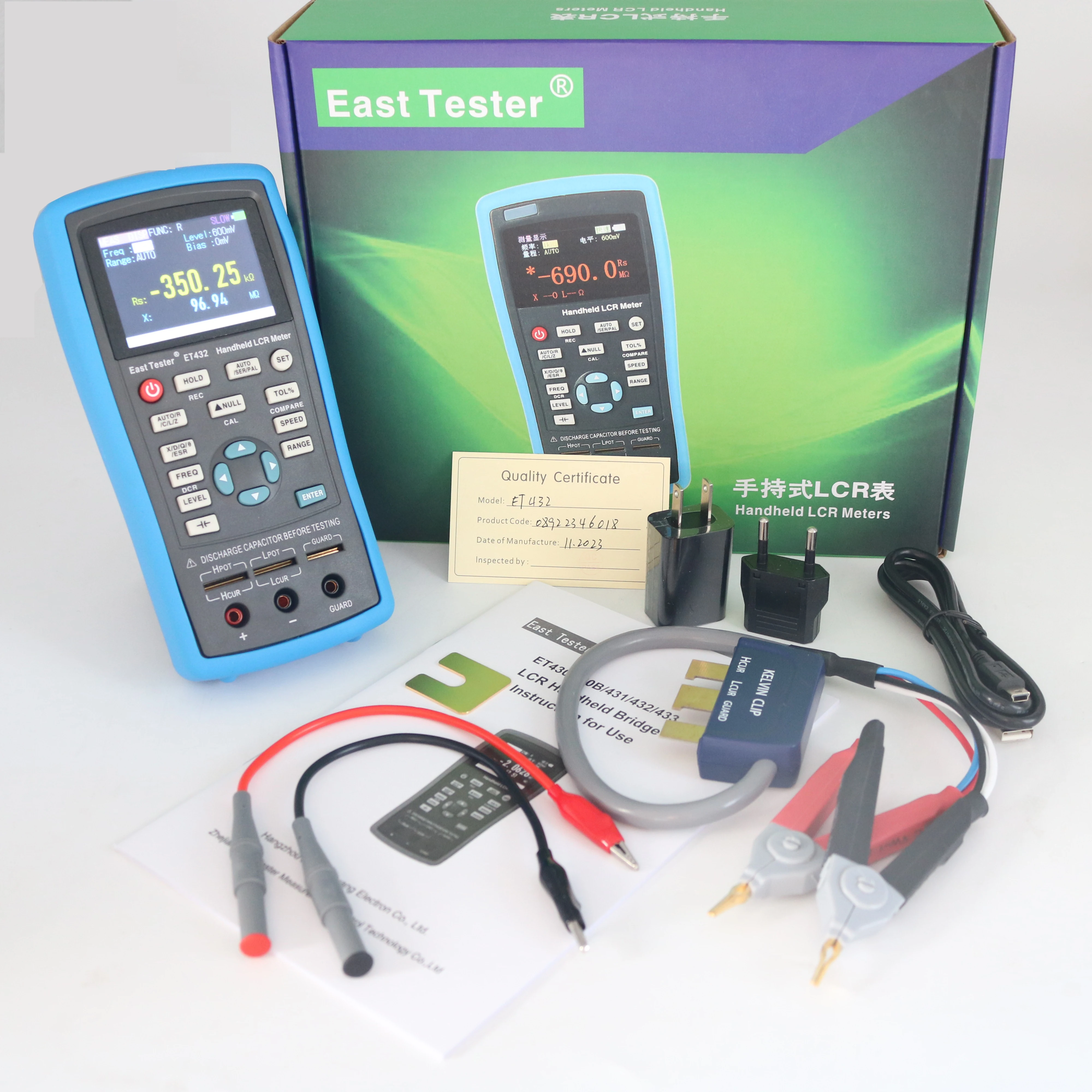 East Tester ET43 Handheld LCR Digital Bridge Capacitance Inductance Resistance 2.8 Inch TFT Display Screen