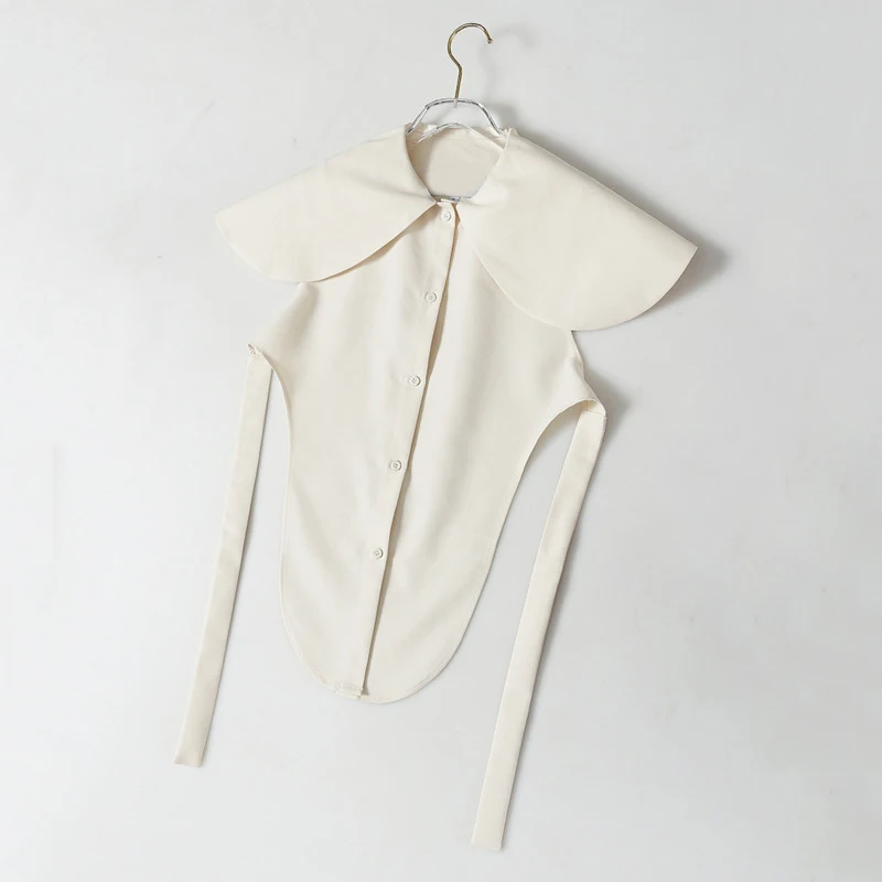 HKSH Women Sexy Shirt Backless Lace-up Turn-down Collar Sleeveless Single Breasted Solid Color Chic Niche Top New Summer HK19461