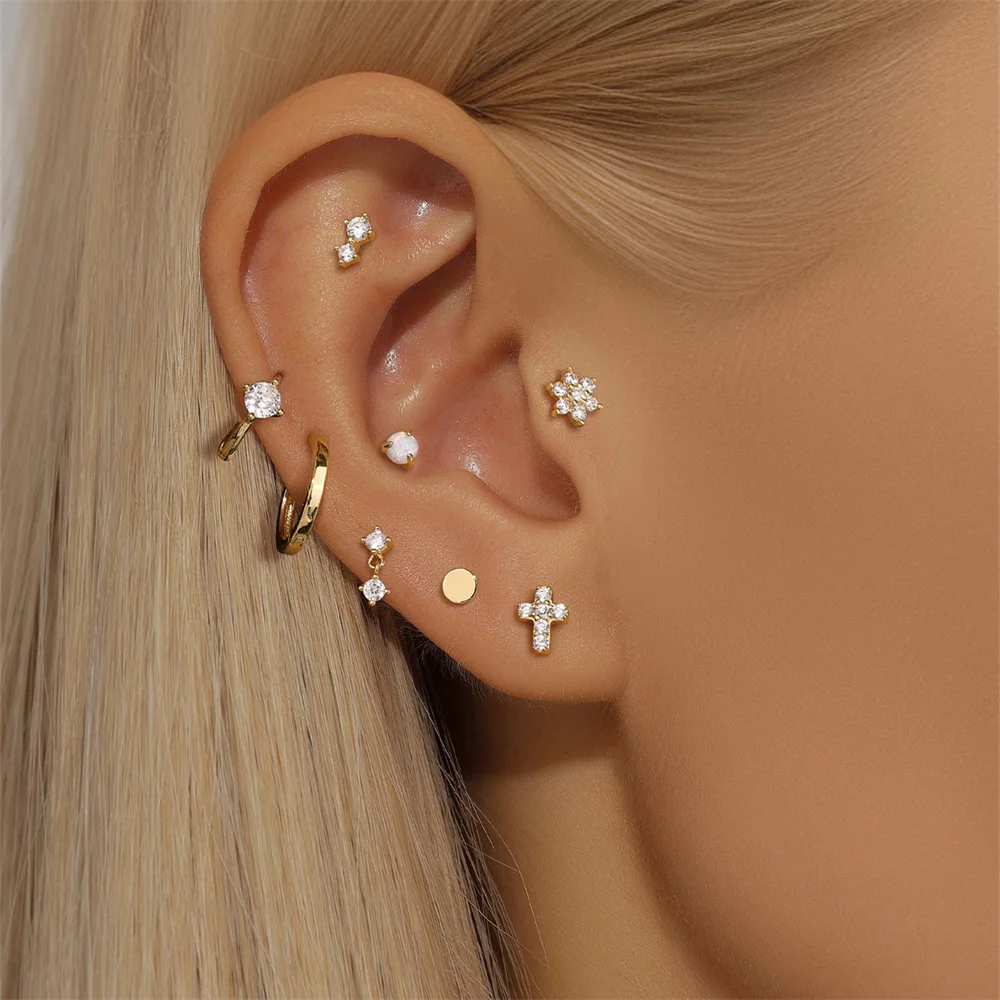 Aide DIY Zircon Pearl Earring 14k Solid Gold Stud Earrings Simple Jewelry Minimal Style Holiday Christmas Accessory Pendientes - view 5