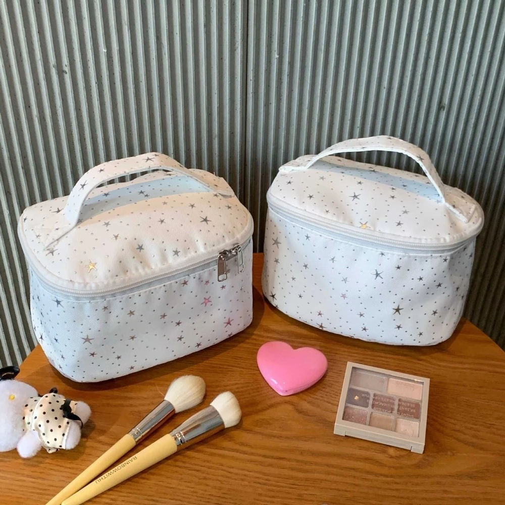 Starry Dots Women Makeup Bag Handheld Large Capacity Cosmetic Organizer Travel Wash Bag Multifunctional Toiletry Storage Pouch