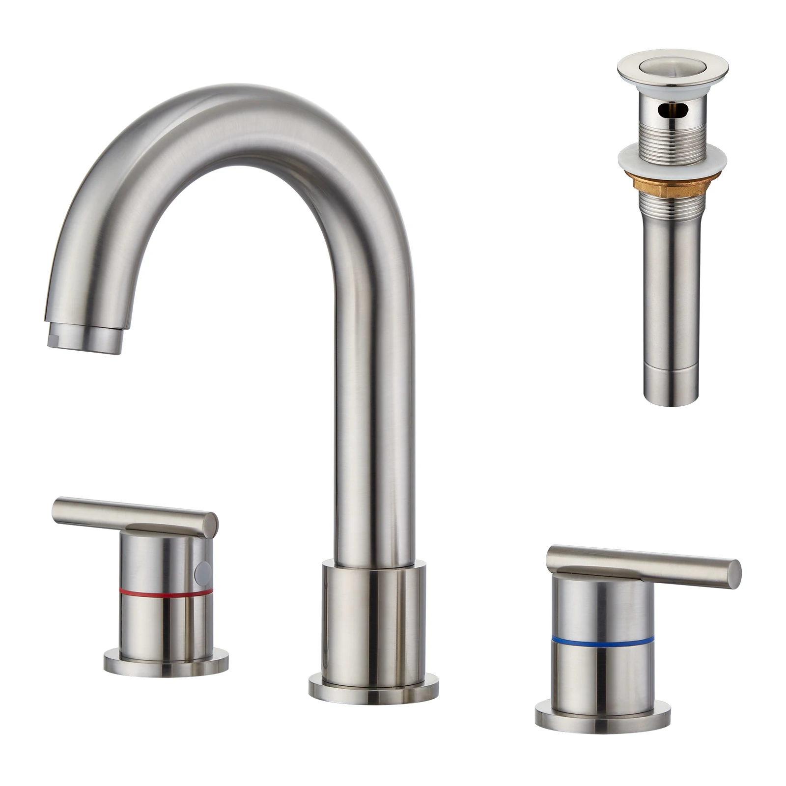 

Big Spout 3 Hole Bathtub Faucet Hand Shower Bathroom High Pressure Waterfall With Pop-up Drain