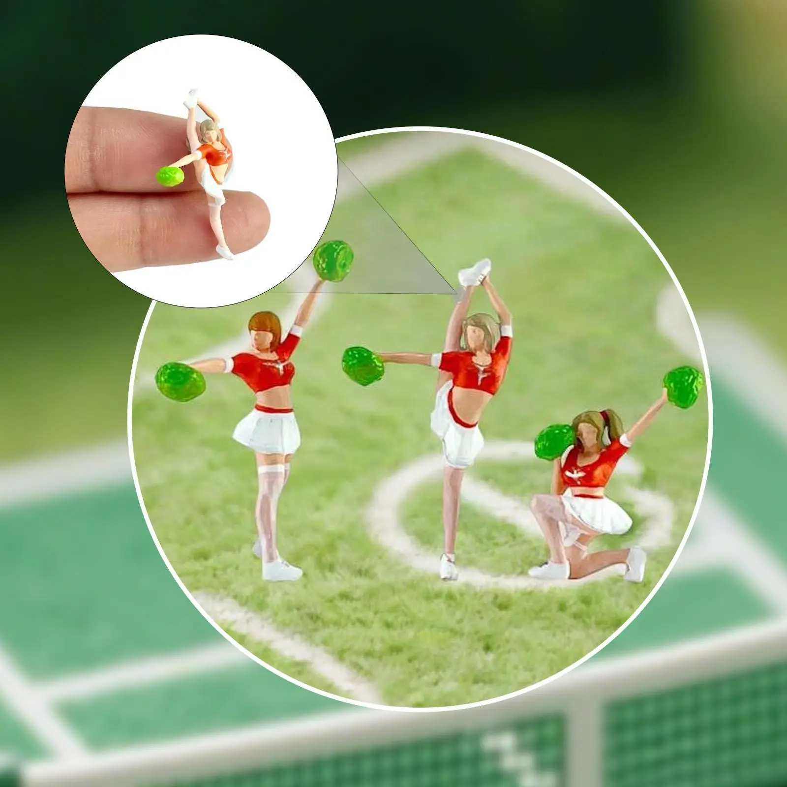3 szt. Figurki w skali 1/64 Model ręcznie malowane figurki cheerleaderki rekwizyty piaskownica stołowa kolekcje Mini lalki Model Tiny People