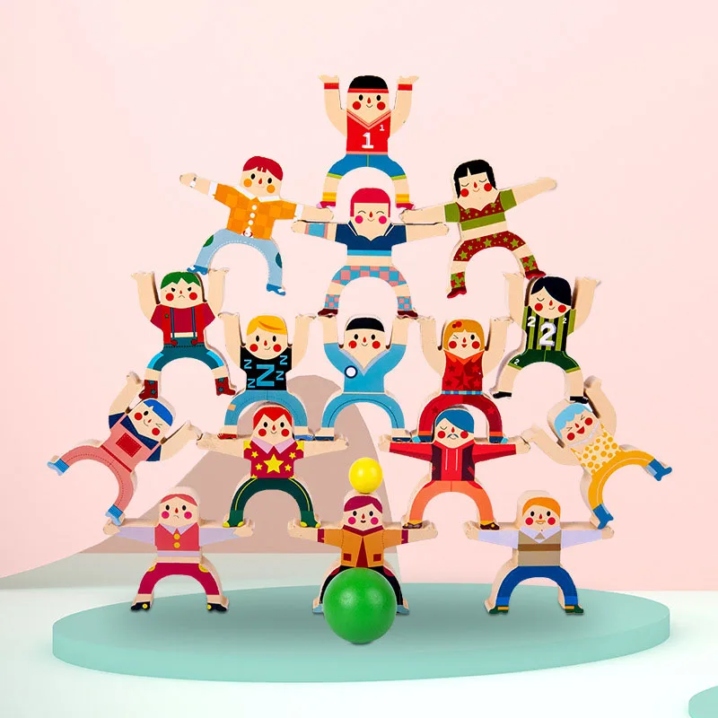 ألعاب التراص الخشبية ألعاب مونتيسوري مكعبات بناء التوازن لعبة ألغاز ألعاب التعليم المبكر لهدايا عيد ميلاد الأطفال الصغار