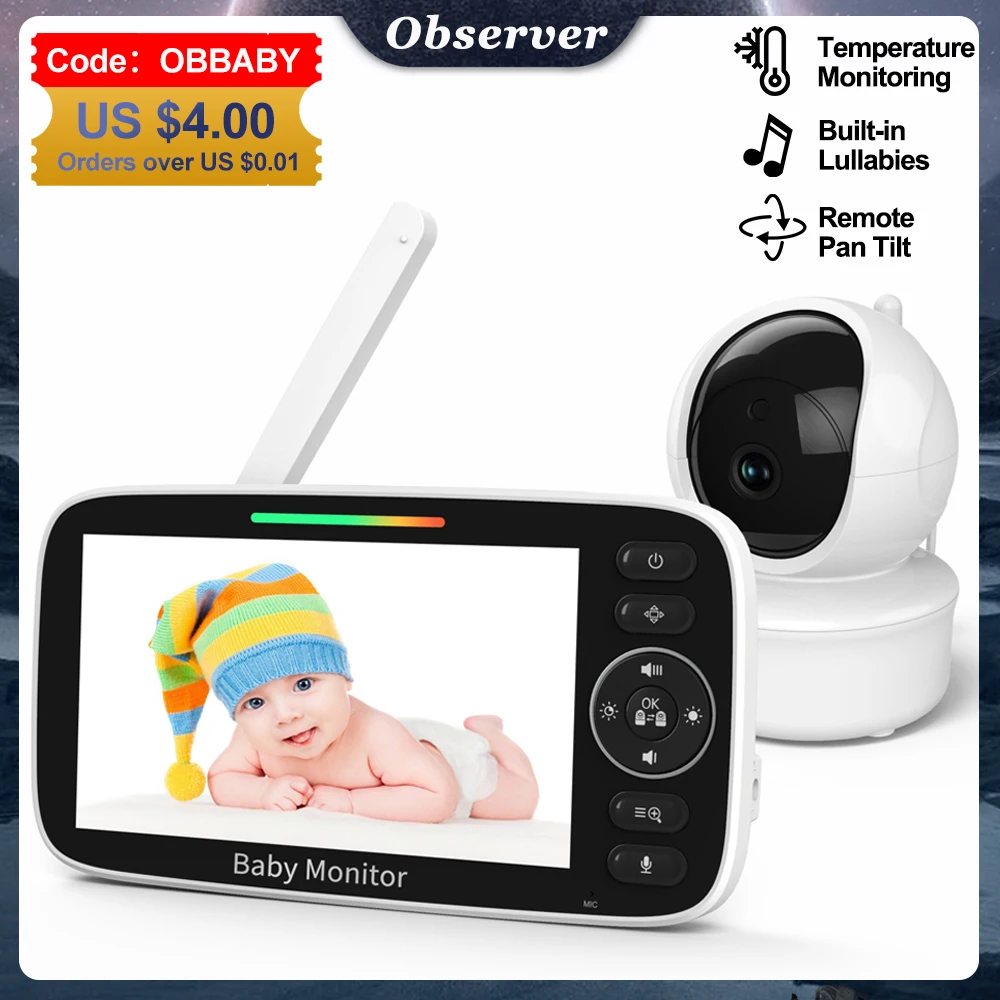 5 Inch Video Baby Monitor 2X Zoom Electronic Babysitter Night Vision Nanny Cam Mother Kids Surveillance 2-way Audio Baby Items