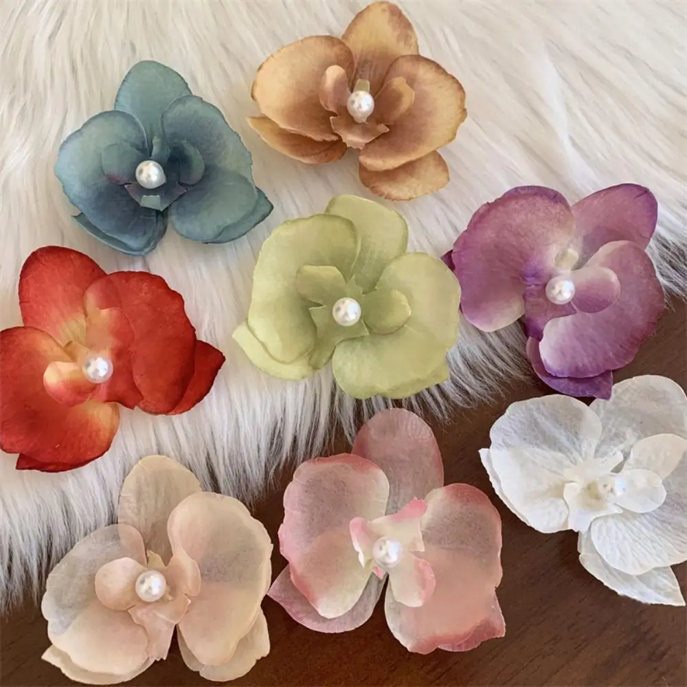 Tuch Schmetterling Blume Haar Clip Perle Koreanischen Stil Orchidee Blume Haarnadel Meer Urlaub Kopfbedeckung Haar Zubehör