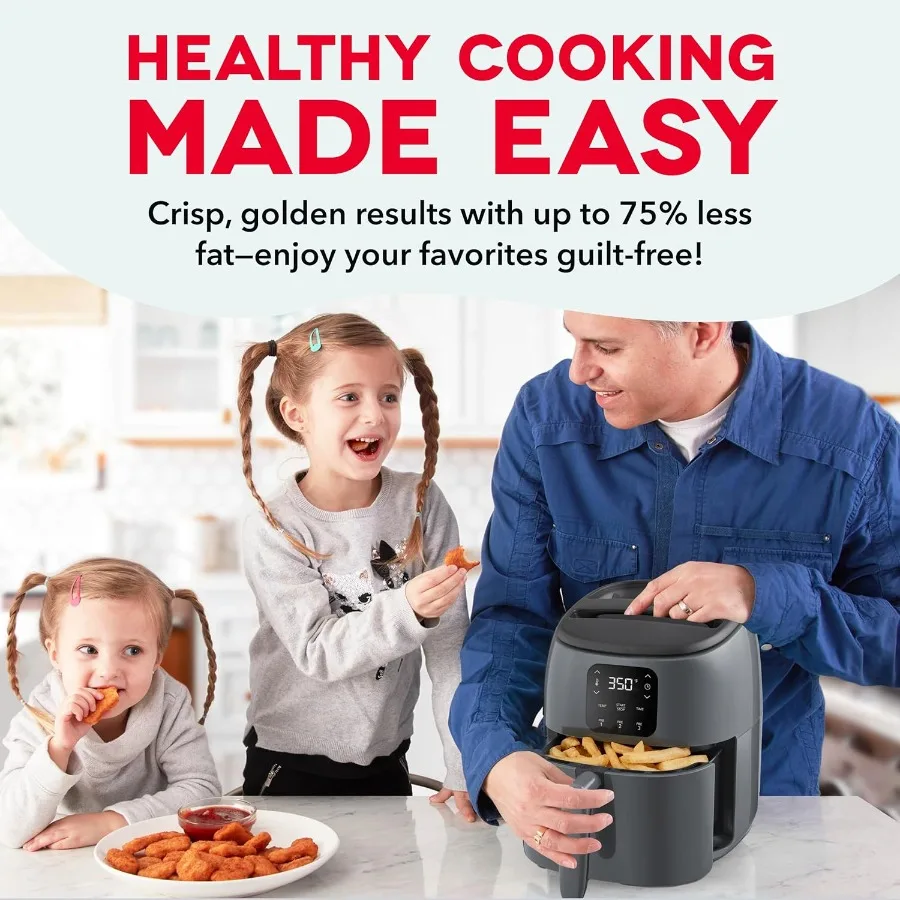 タスティクリスプ 電気エアフライヤーオーブン 2.6クォート 数分でより健康的な食事を実現するグレーのコンパクトエアフライヤー 小さなスペースにも最適 特徴