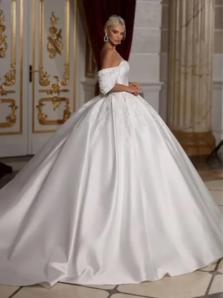 맞춤형 웨딩 드레스 공주풍 아플리케 오프숄더 A라인 레이스업 백 브라이덜 가운 베스티도 데 노비아