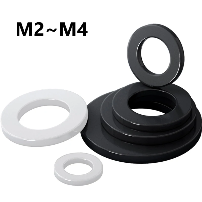 

M2 M2.5 M3 M4 Nylon Plastic Flat Washers Plane Spacer Insulation Gasket Ring White/ Black