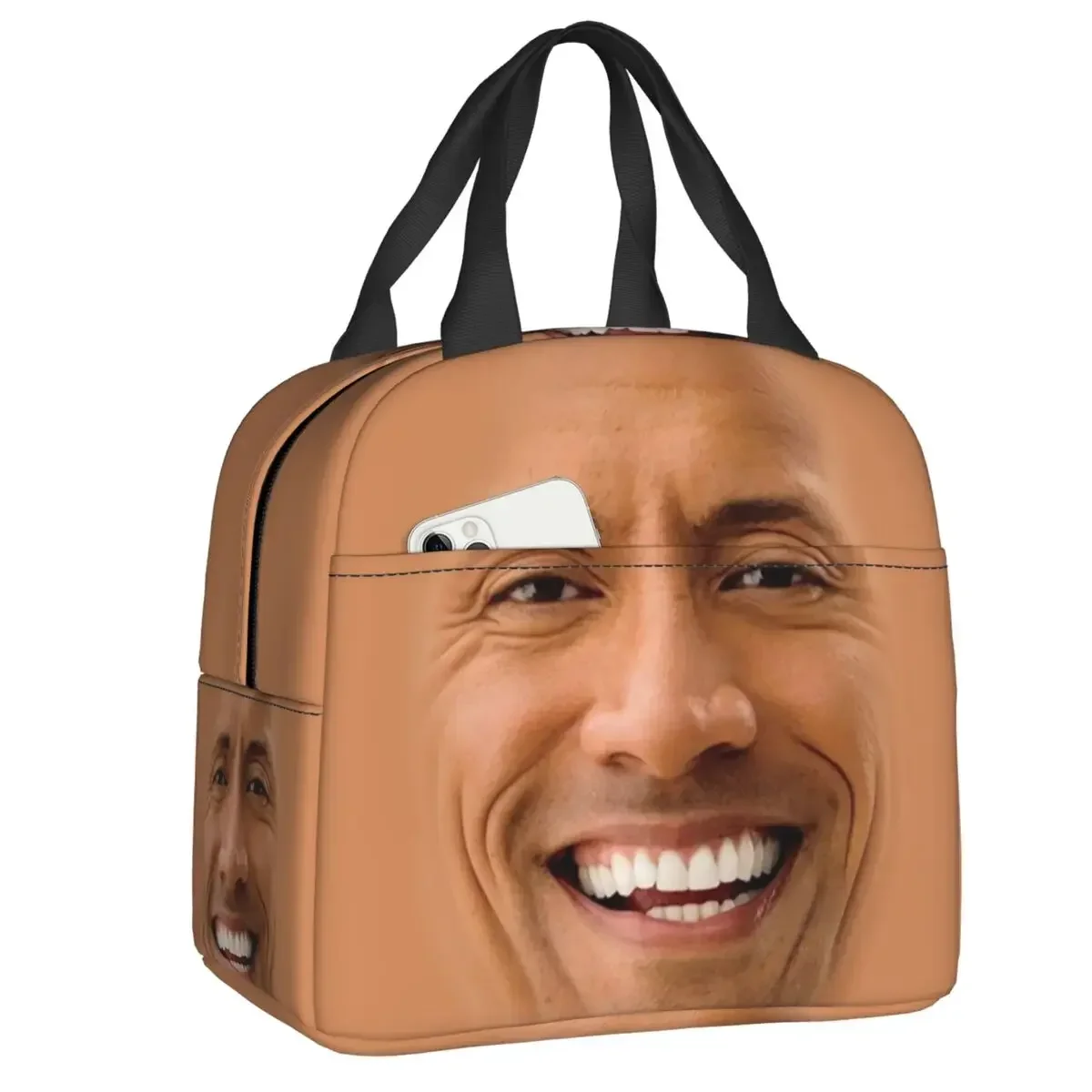 

Custom The Rock Face Insulated Lunch Bag for Women Leakproof Johnson Cooler Thermal Bento Box Office Work School