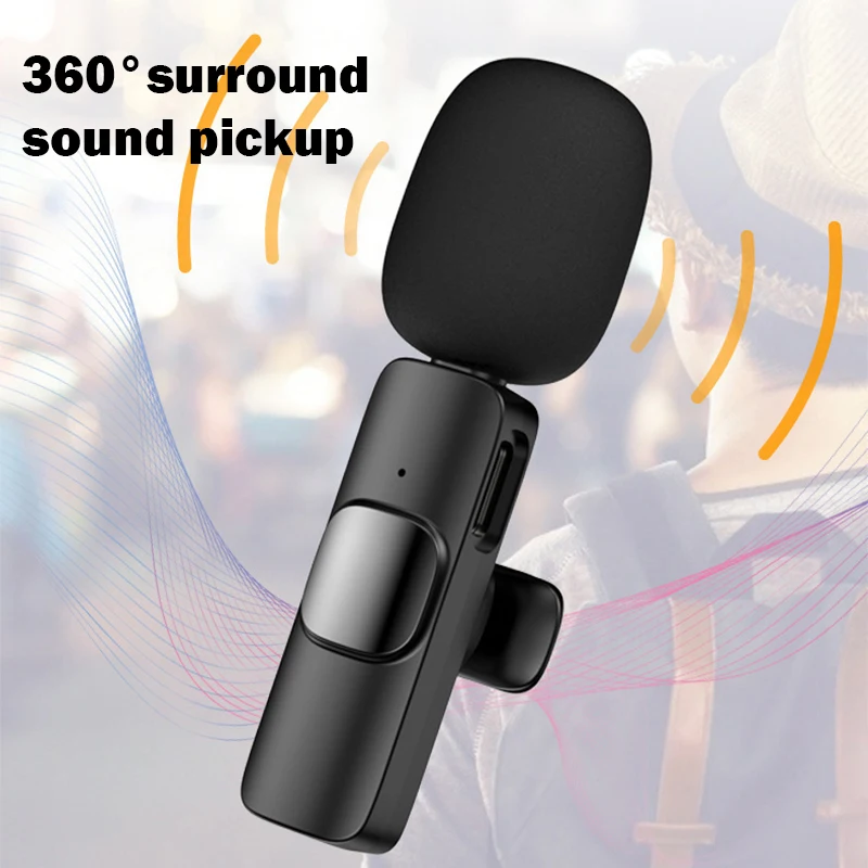 Wireless Stereo Lavalier Microphone, Bluetooth Radio, Mini Noise Cancelling, Lapel Mic, Live Interview, Outdoor, 1 Drag 2