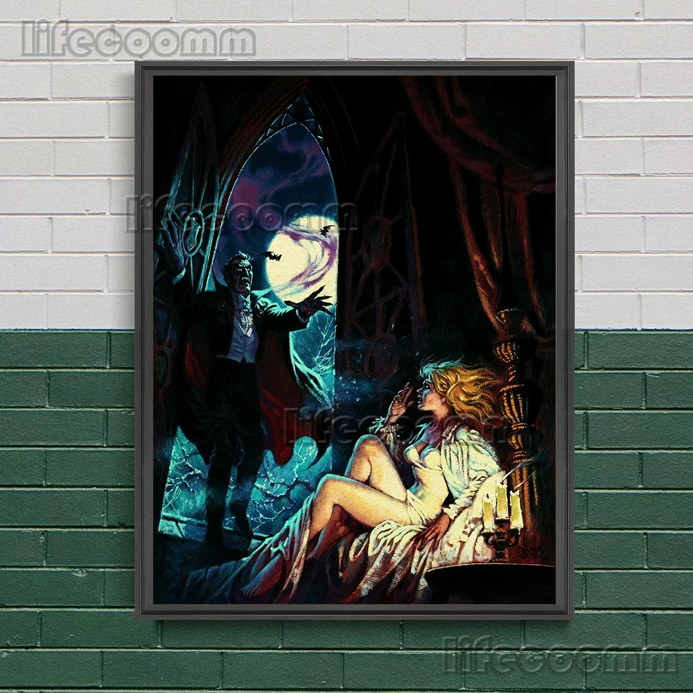 Count Dracula And The Bat In The Dark Vintage Wall Art Canvas Painting The Vampire Couple In The Coffin Art Poster Print Decor