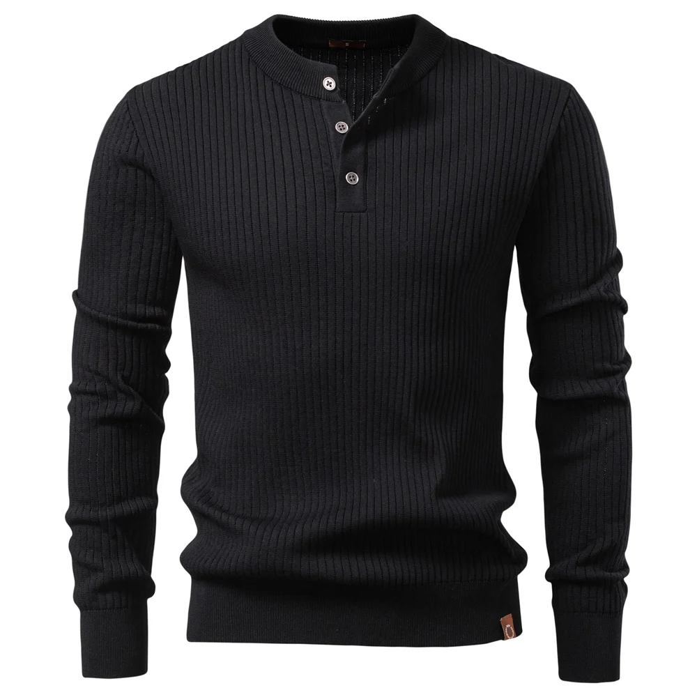 

AIOPESON Men's Long Sleeve T-shirt Fall Winter Fashion Knit Slim Fit Polo Sweater Riibed Henry Collar Sweatershirt for Man