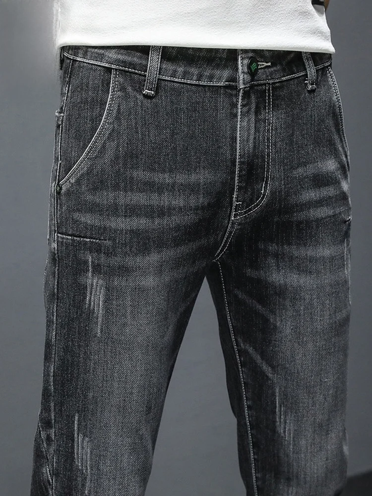 

Men's Slim Fit Jeans Nine-Tenths Spring Trend Casual Long Pants mid Waist Zipper Cotton Polyester Blend Youth Faion